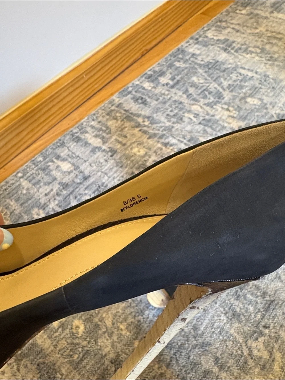 Brian Atwood Black Peep-Toe Pumps with Gold Metallic Toe and Stiletto